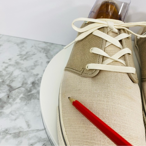 Toms Sneakers Oxford Mens 12 Canvas Ivory Beige Nautical Lace Up Comfort Carlo - Picture 10 of 10